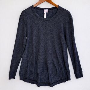 Wilt Navy Heathered Knit Top Small Made in USA Hi Low Hem Ribbed Long Sleeve